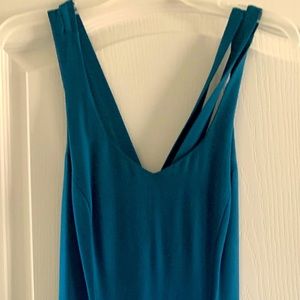 Long lined teal cocktail dress front slit - size 8